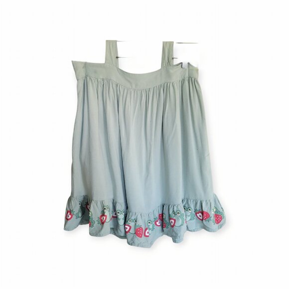 Hot Topic Ruffle Suspender Skirt Frogs Strawberries Cottagecore Kawaii Teal M - Picture 4 of 9